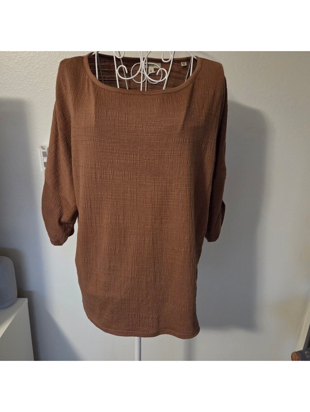 Max Studio London Brown Textured 3/4 Sleeve Top Medium
